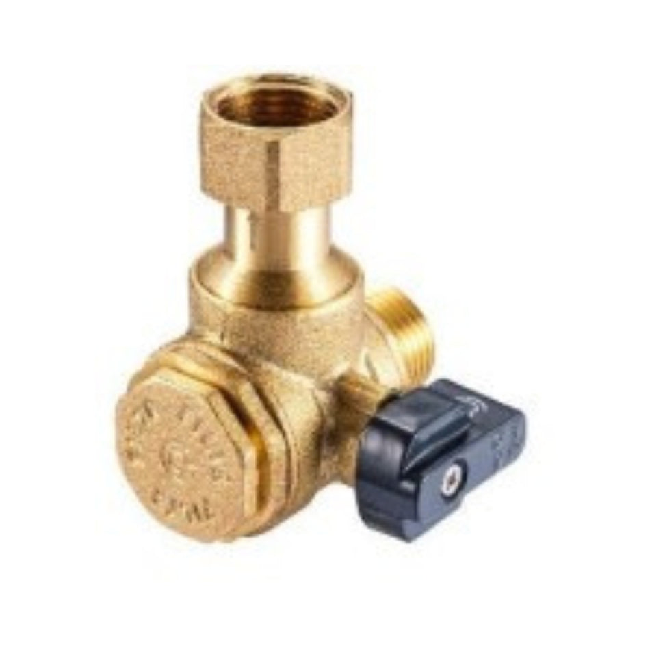 Eck-Kugelhahn 1/2" zum Anschluss eines Gas-Kessels, Eckkugelhahn für Wandkessel, mit Antikalkfilter und Rückschlagventil