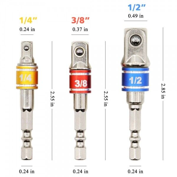 3x Bohrmaschine Akkuschrauber Stecknuss Adapter 1/4" 3/8" 1/2" HEX Verlängerung