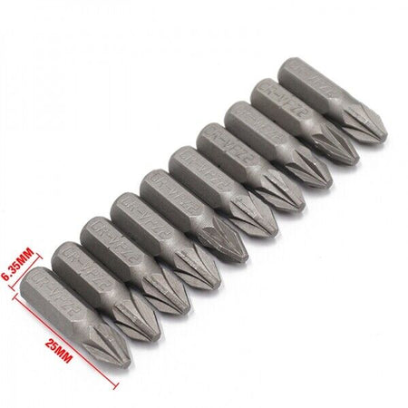 10x 1/4 "25mm PZ2 Schraubendreher Bit Set Reparaturset Werkzeuge Hex Schaft Bohr