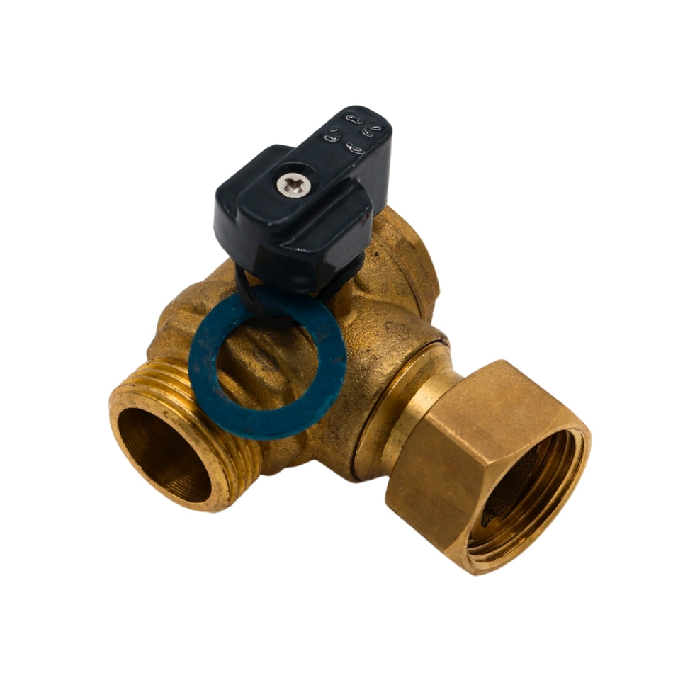 Eck-Kugelhahn 3/4" zum Anschluss eines Gas-Kessels, Eckkugelhahn für Wandkessel, mit Antikalkfilter und Rückschlagventil
