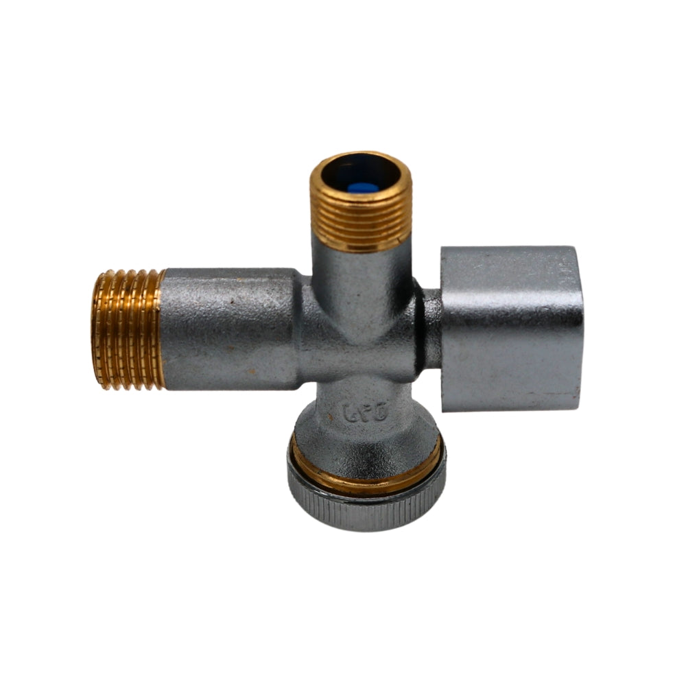 Eckventil 1/2" x 3/4" x 3/8",  Solid Bis Serie Vertikal, mit Filter, Kalkschutz, Waschmaschine/Wasserhahn