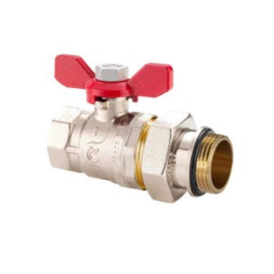 Kugelhahn 1 1/4" IG/AG, gerade, mit Halbanschluss und O-Ring, Flügelgriff, Rot