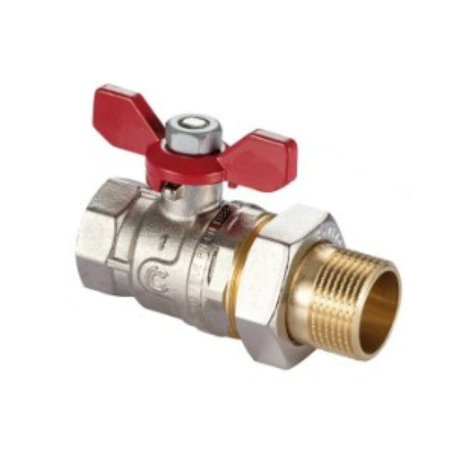 Kugelhahn 1/2″ IG/AG, gerade, mit Halbanschluss, Stopfbuchse, Flügelgriff, Rot Wasser Kugelhähne