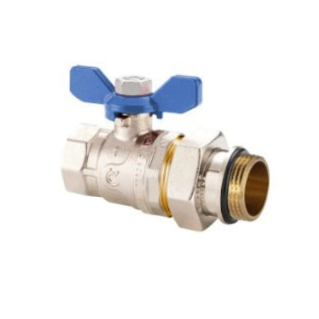Kugelhahn 1/2″ IG/AG, gerade, mit Halbanschluss und O-Ring, Flügelgriff, Blau