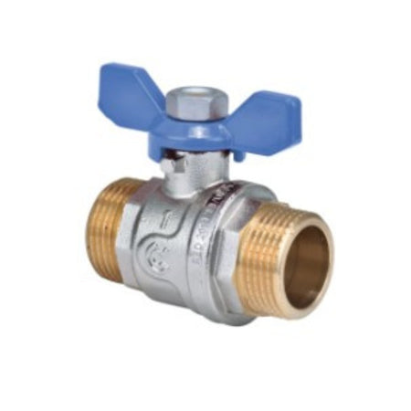 Kugelhahn 1" AG/AG, mit Stopfbuchse, dynamischer Dichtung, Flügelgriff, Blau, Nickel
