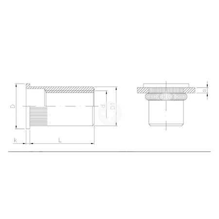 Nietmuttern gerillt mit Flachkopf M6 x 14.5 mm - 20 Stück. Blindnietmuttern Stahl verzinkt