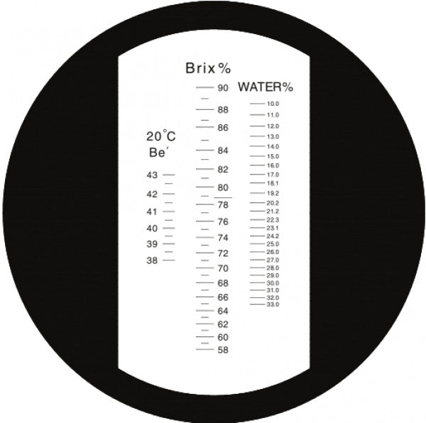 Refraktometer Honig Wasser Brix:58-90% Wasser:12-27% Baume Be 20°:38-43