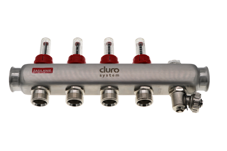 Edelstahl-Verteiler für Fußbodenheizung, 4 Heizkreise, GZ 3/4", für Boden- und Zentralheizung